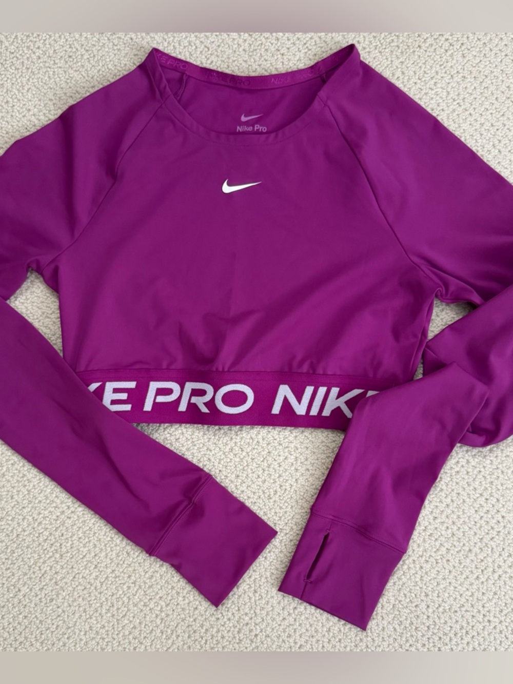 Nike Magenta- Purple Dri-fit Long Sleeve Crop Top, size Small. NWOT